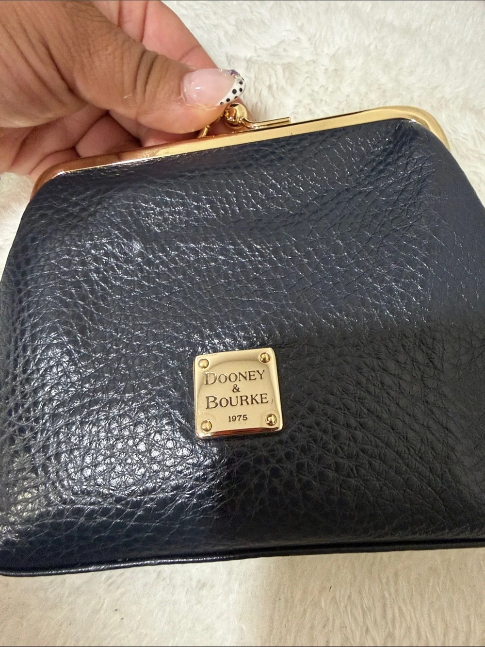 Dooney & Bourke Black Leather Kiss-Lock Coin Purse with Gold Hardware